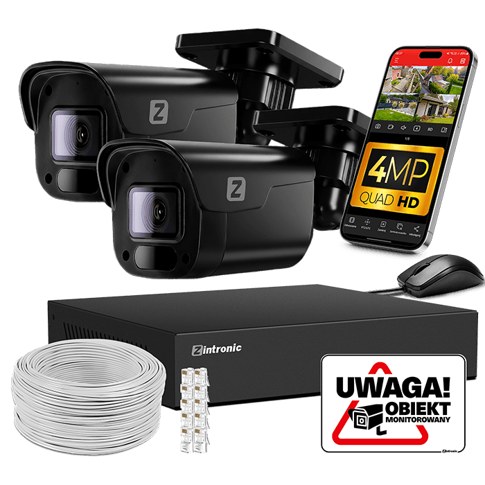 IP PoE Surveillance Kit 4MP 2 Cameras B4 Dark