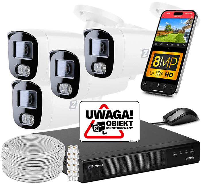 IP POE Monitoring Kit 8MP 4 Cameras 8MP IR40